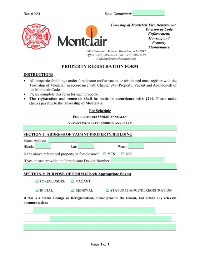 Property Registration Form screenshot
