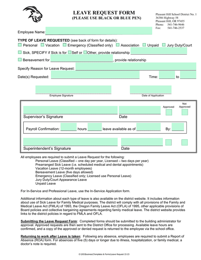 LEAVE REQUEST FORM screenshot