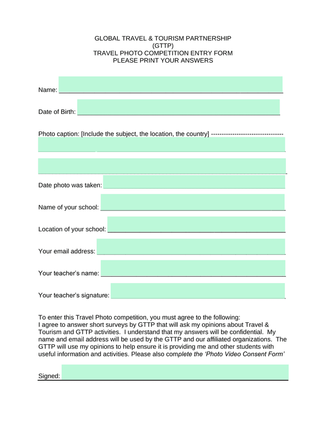 GTTP Travel Photo Competition Entry Form screenshot