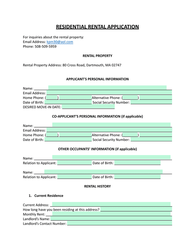 Residential Rental Application screenshot