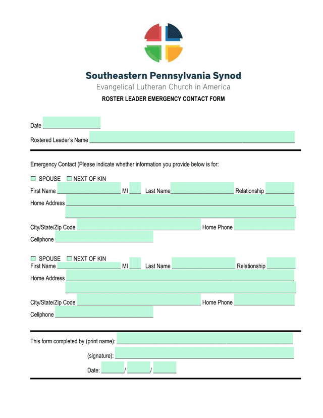 ROSTER LEADER EMERGENCY CONTACT FORM screenshot