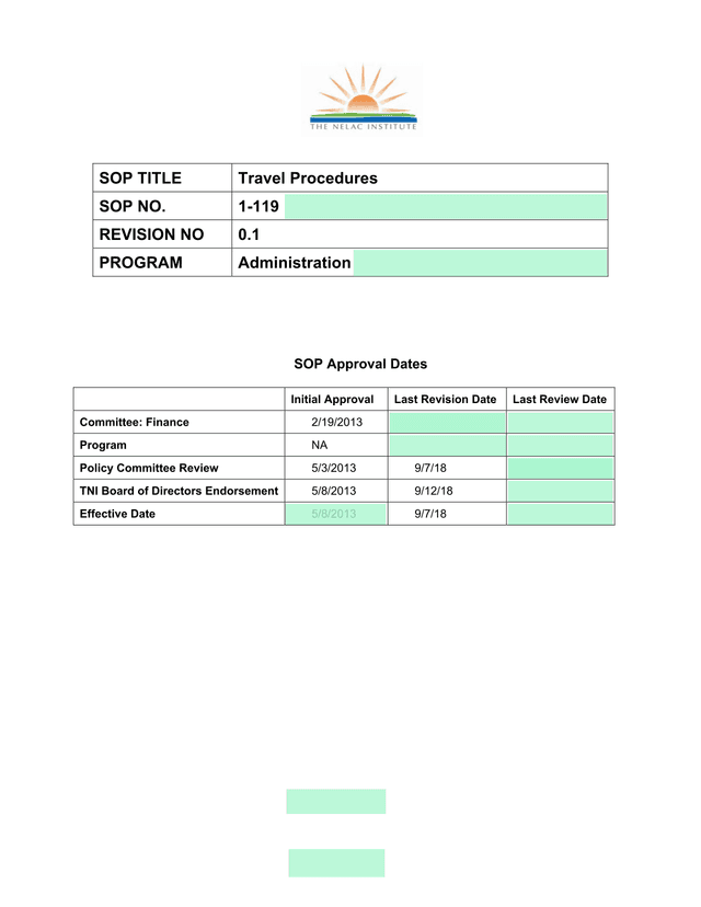 SOP 1 119 Travel Procedures screenshot