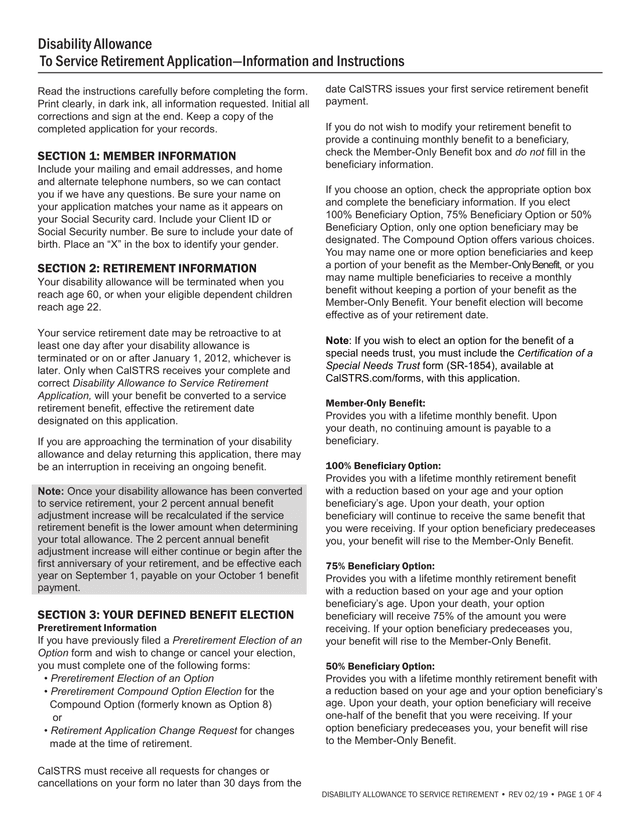Disability Allowance To Service Retirement Application screenshot