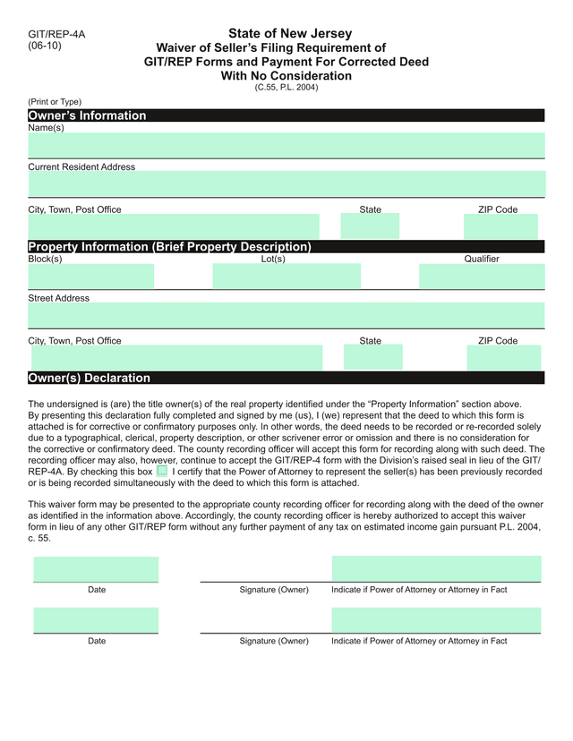 GITREP 4A Waiver Of SellerS Filing Requirement Of GITREP Forms And Payment For Corrected Deed With N screenshot