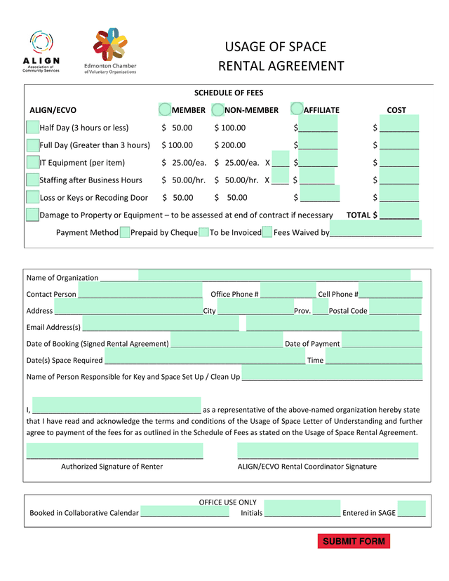 Usage Of Space Rental Agreement screenshot
