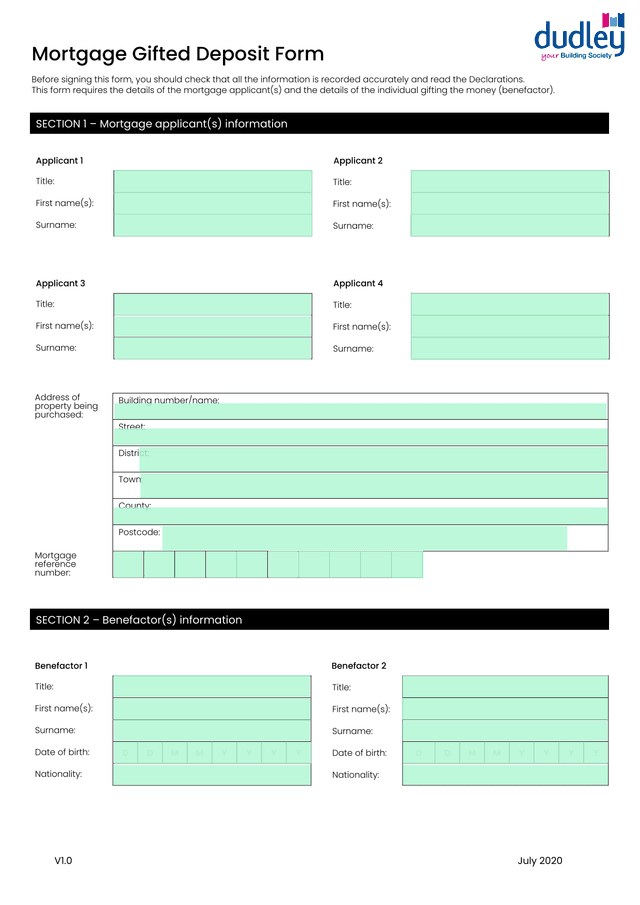 Mortgage Gifted Deposit Form screenshot