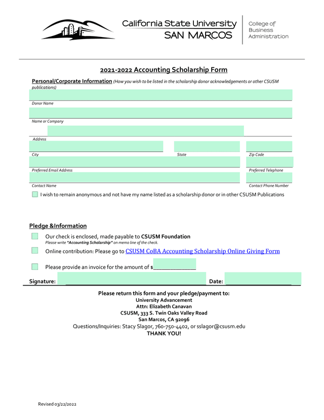 2021 2022 Accounting Scholarship Form screenshot