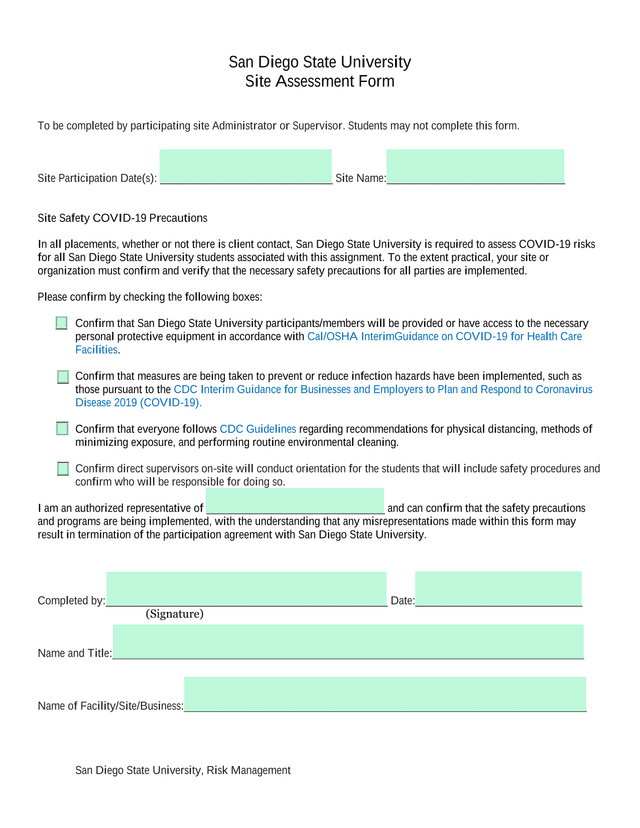 Site Assessment Form screenshot