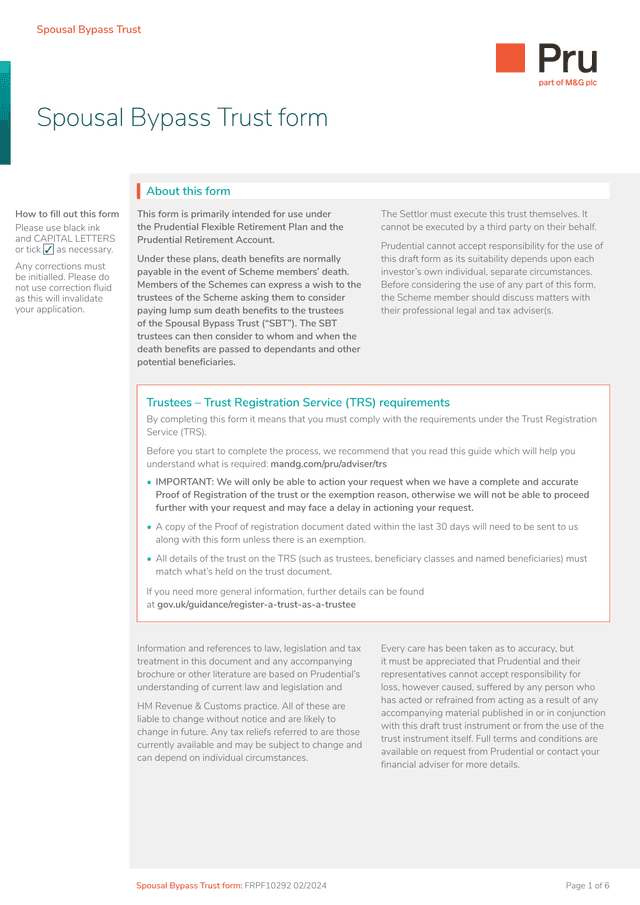 Spousal Bypass Trust Form FRPF10292 screenshot