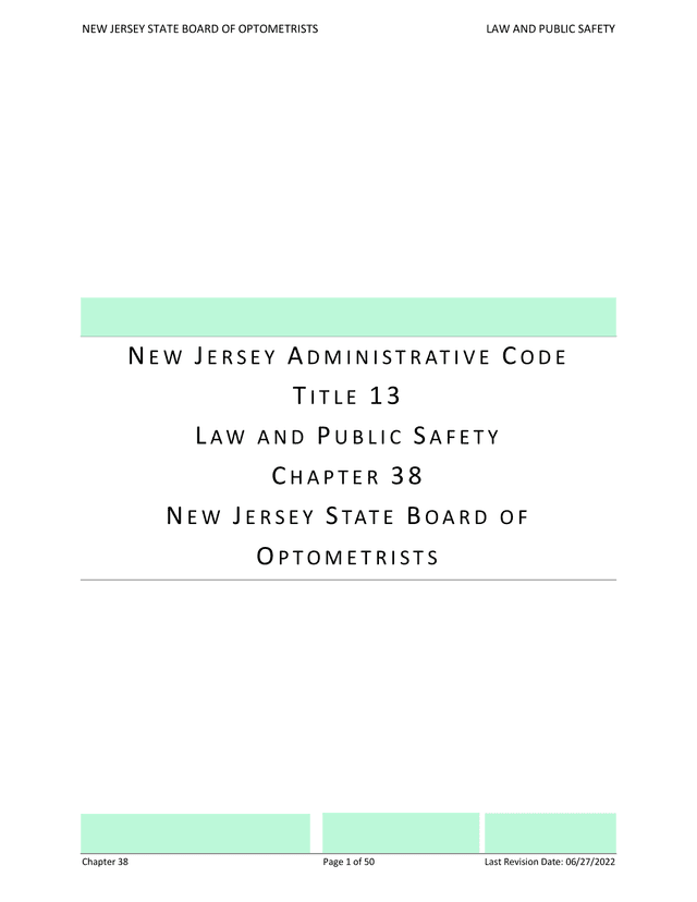 New Jersey State Board Of Optometrists Administrative Code screenshot
