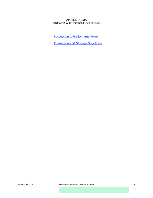 APPENDIX 23A FIREARM AUTHORIZATION FORMS screenshot