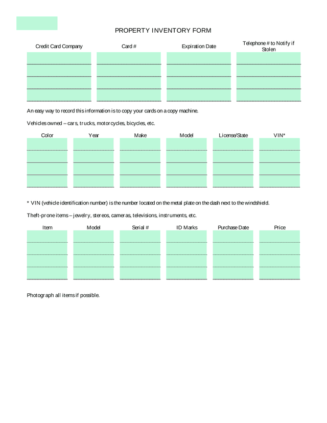 PROPERTY INVENTORY FORM screenshot