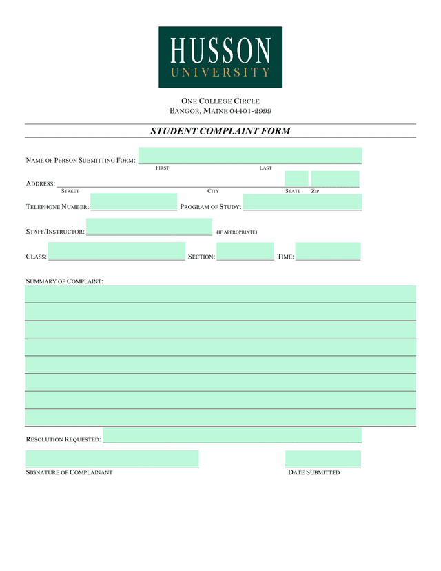 Student Complaint Form screenshot