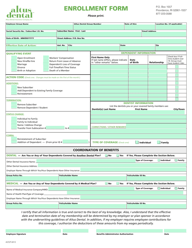 Enrollment Form screenshot