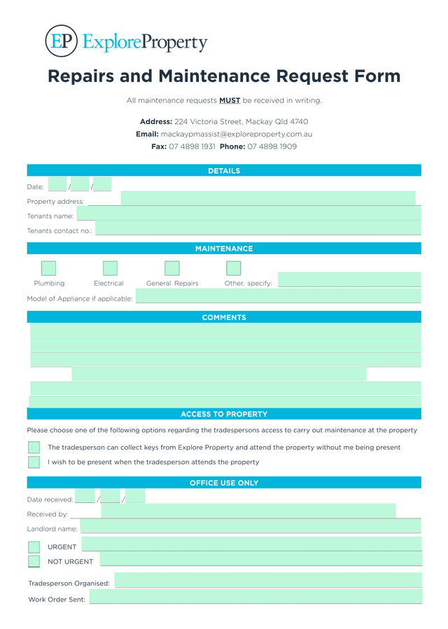 Repairs And Maintenance Request Form screenshot