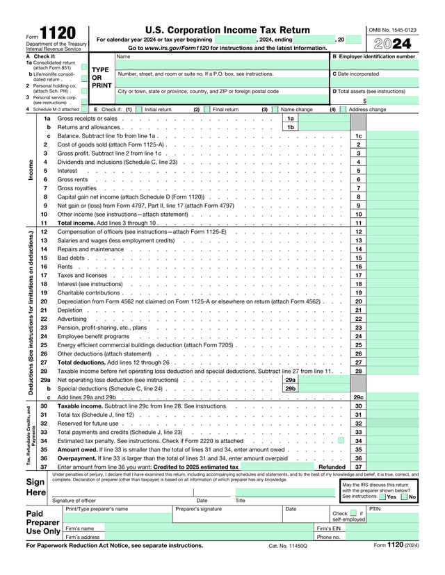 U.S. Corporation Income Tax Return (Form 1120) screenshot