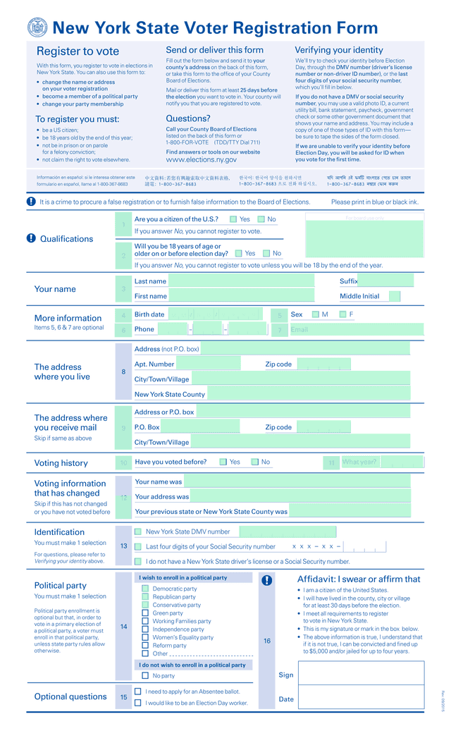 New York State Voter Registration Form screenshot