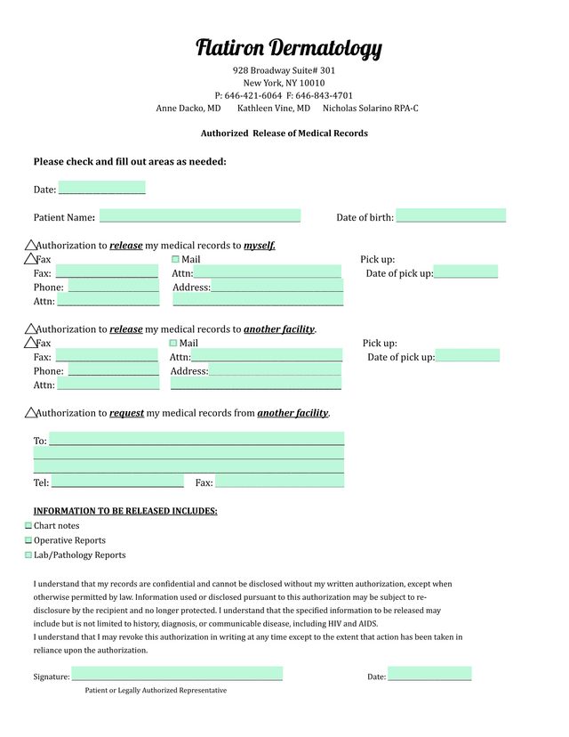 Authorized Release Of Medical Records screenshot