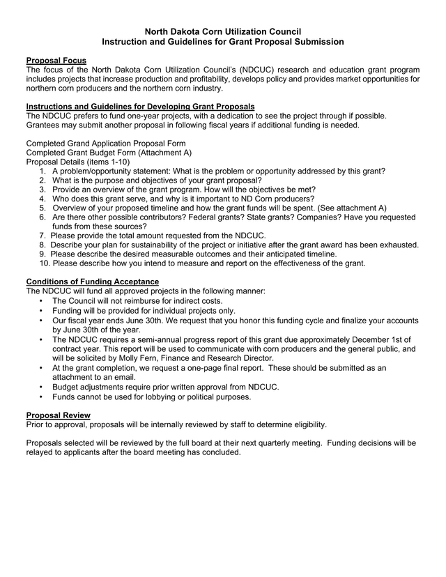 North Dakota Corn Utilization Council Instruction And Guidelines For Grant Proposal Submission screenshot