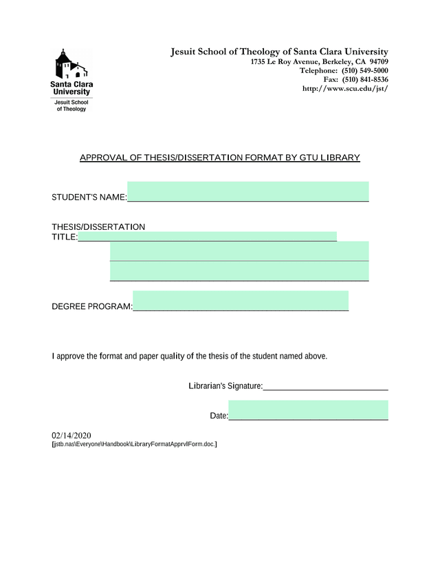 Graduate Thesis Submission Form screenshot