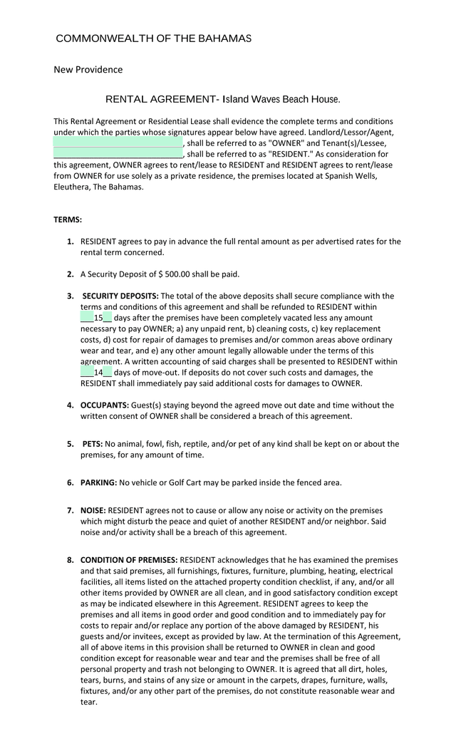 Rental Agreement  Island Waves Beach House screenshot