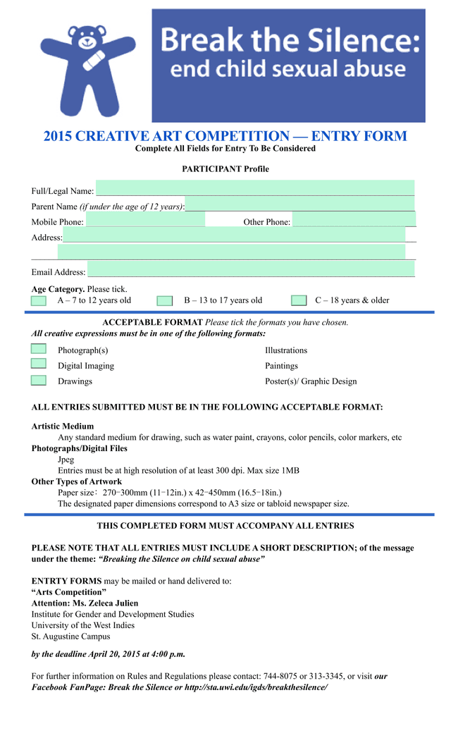 2015 Creative Art Competition  Entry Form screenshot
