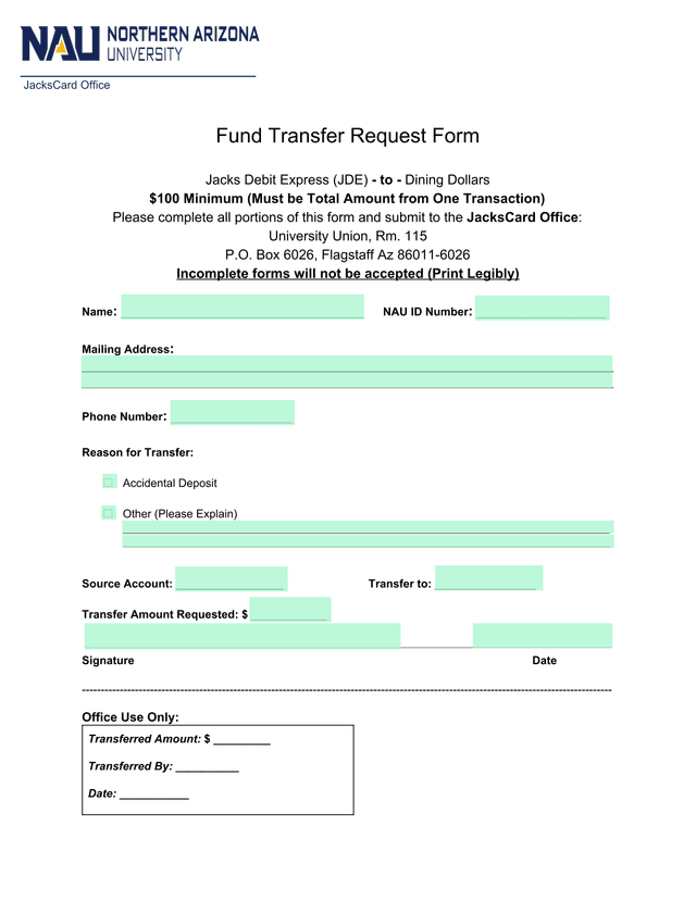 Fund Transfer Request Form screenshot