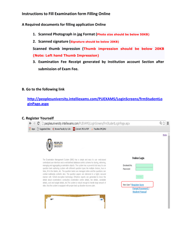 Examination Form Filling Online Instructions screenshot