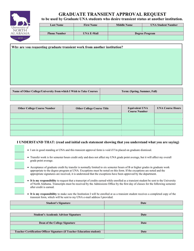 Graduate Transient Approval Request screenshot
