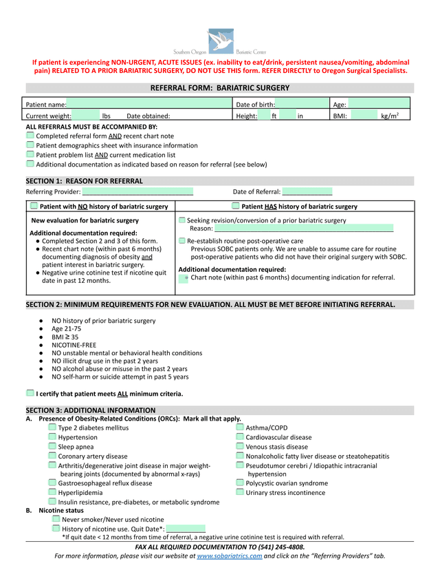 REFERRAL FORM BARIATRIC SURGERY screenshot