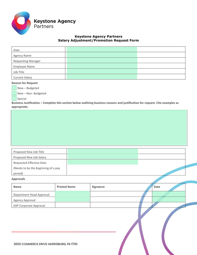 Salary AdjustmentPromotion Request Form screenshot
