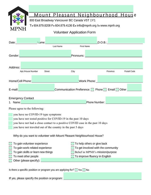 Volunteer Application Form screenshot