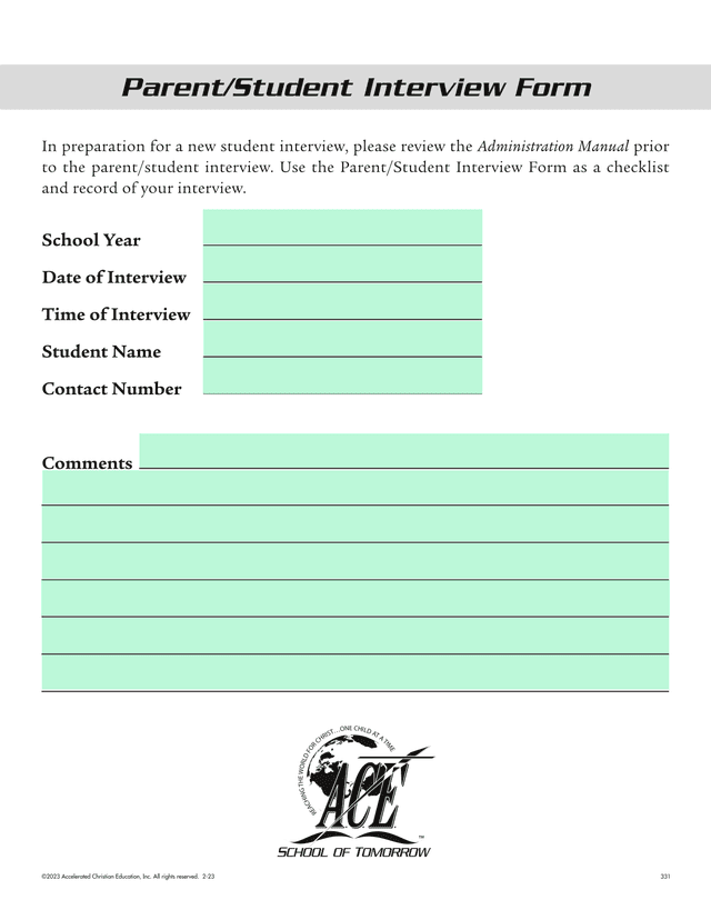 ParentStudent Interview Form screenshot