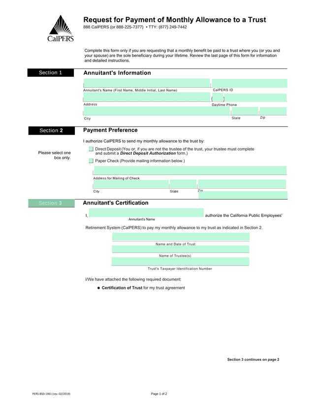 Request For Payment Of Monthly Allowance To A Trust screenshot