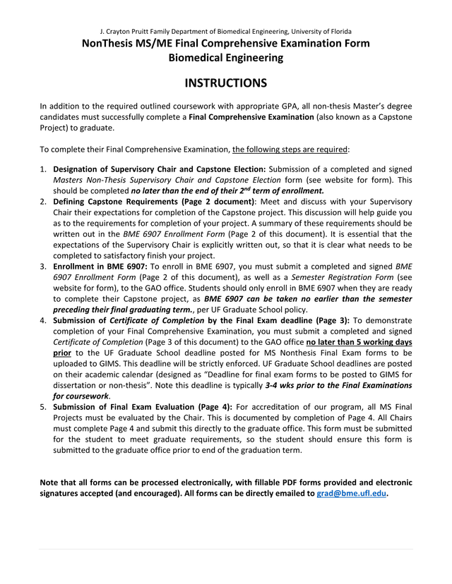 NonThesis MSME Final Comprehensive Examination Form screenshot