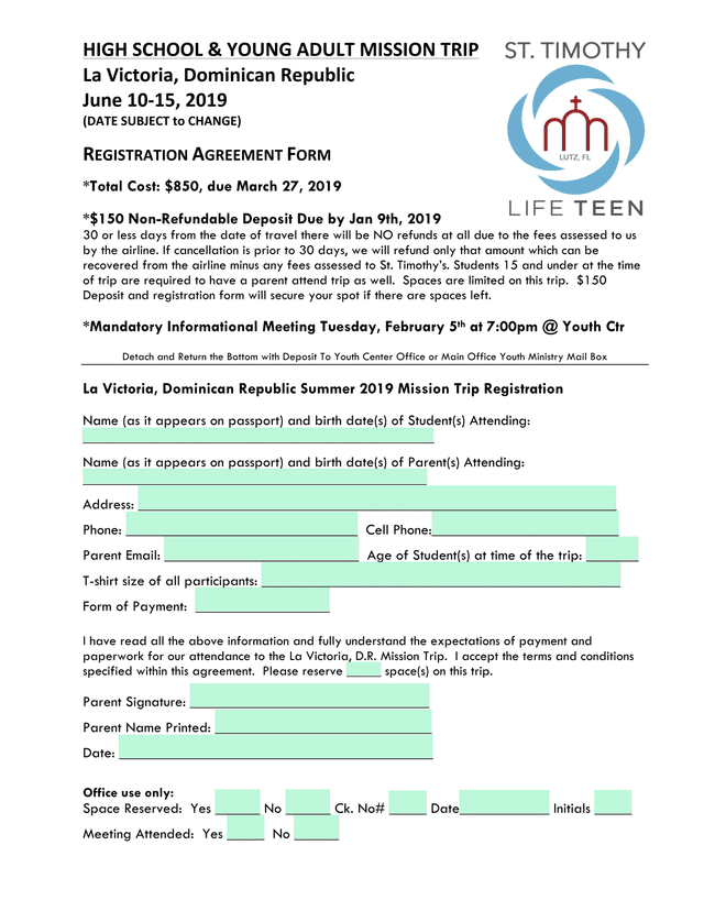 HIGHSCHOOLYOUNGADULTMISSIONTRIP REGISTRATIONAGREEMENTFORM screenshot