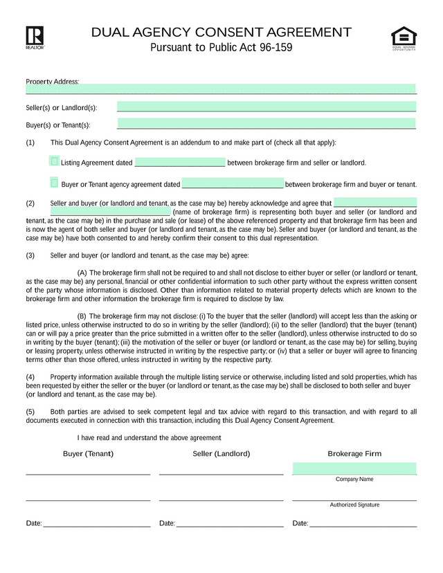 Dual Agency Consent Agreement screenshot