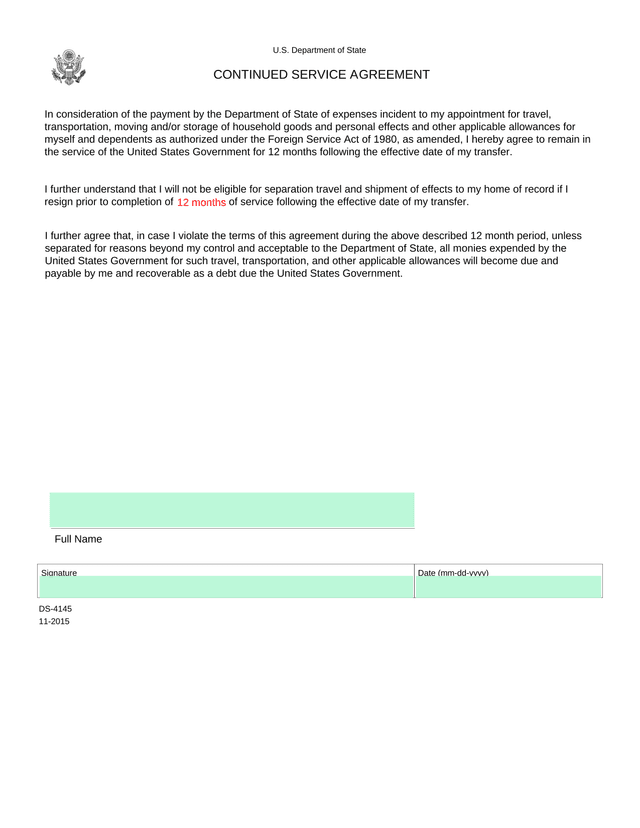 Continued Service Agreement screenshot