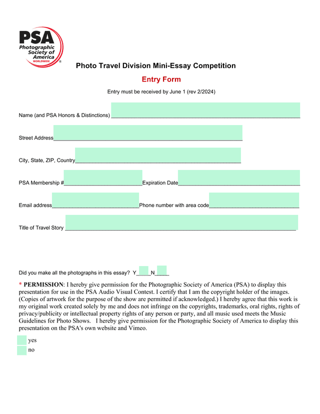 Photo Travel Division Mini Essay Competition Entry Form screenshot