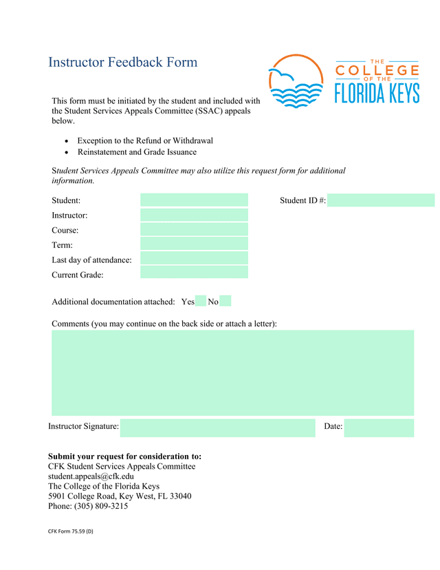 CFK Form 75.59 (D) Instructor Feedback Form screenshot