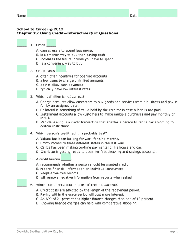 School To Career Using Credit Interactive Quiz Questions screenshot