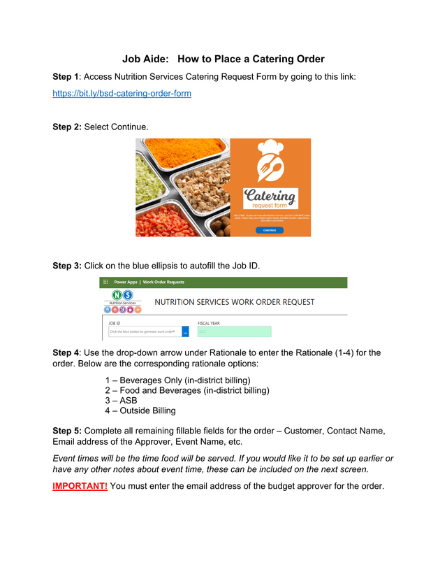 How To Place A Catering Order screenshot