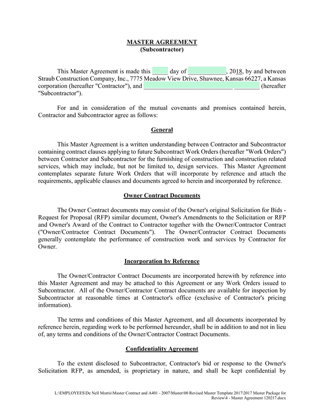 Master Agreement (Subcontractor) screenshot