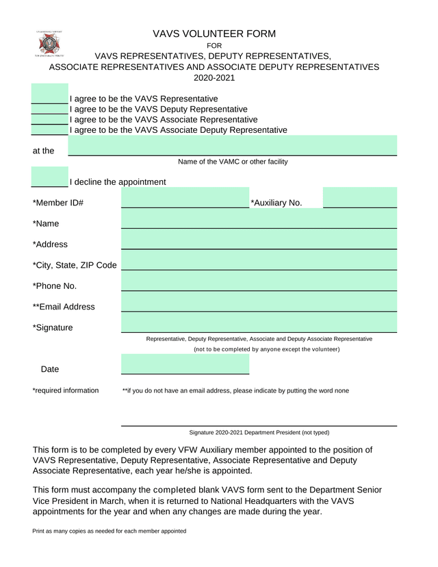 VAVS Volunteer Form screenshot
