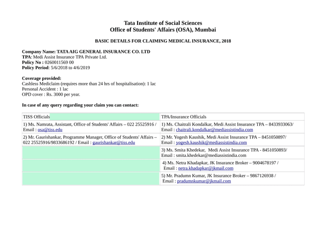 BASIC DETAILS FOR CLAIMING MEDICAL INSURANCE, 2018 screenshot