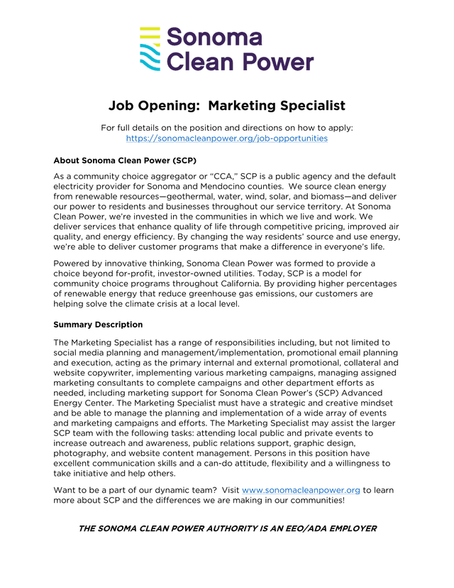 Job Opening Marketing Specialist screenshot