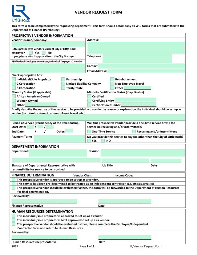 Vendor Request Form screenshot