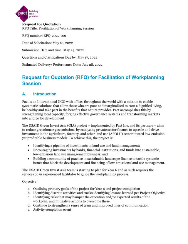 Request For Quotation (RFQ) For Facilitation Of Workplanning Session screenshot