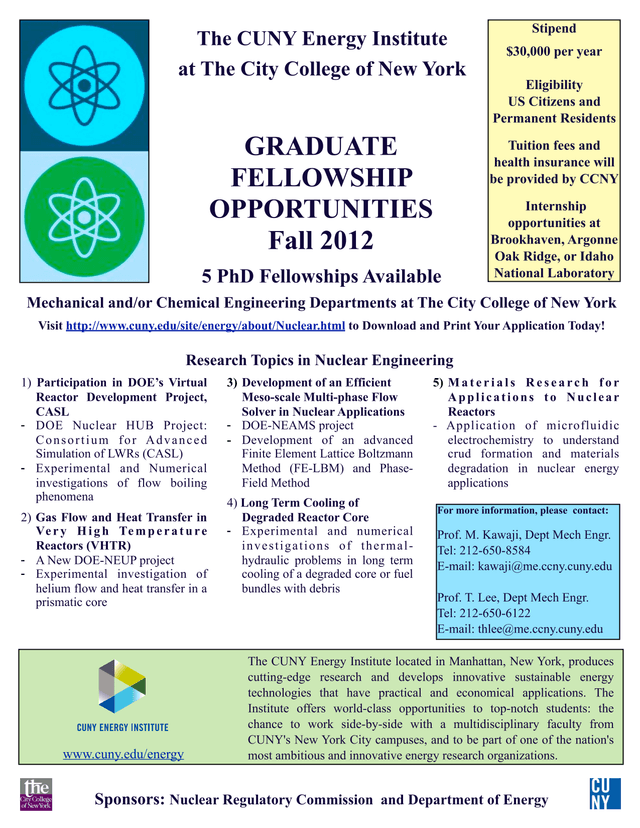 CUNY Energy Institute Graduate Fellowship Opportunities screenshot