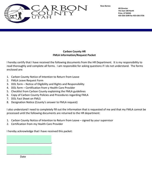 FMLA InformationRequest Packet screenshot